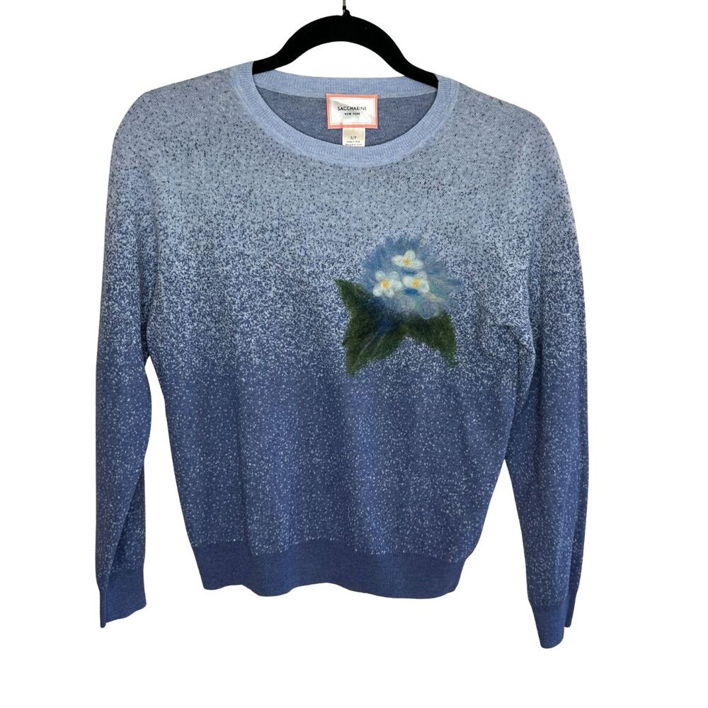 Saccharine New York Floral Sweater S Blue Embroidered Cotton‎ Linen Blend